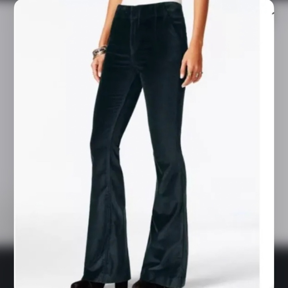 Free People Flare Pants Emerald Blue Green Velvet Oxanna Pant